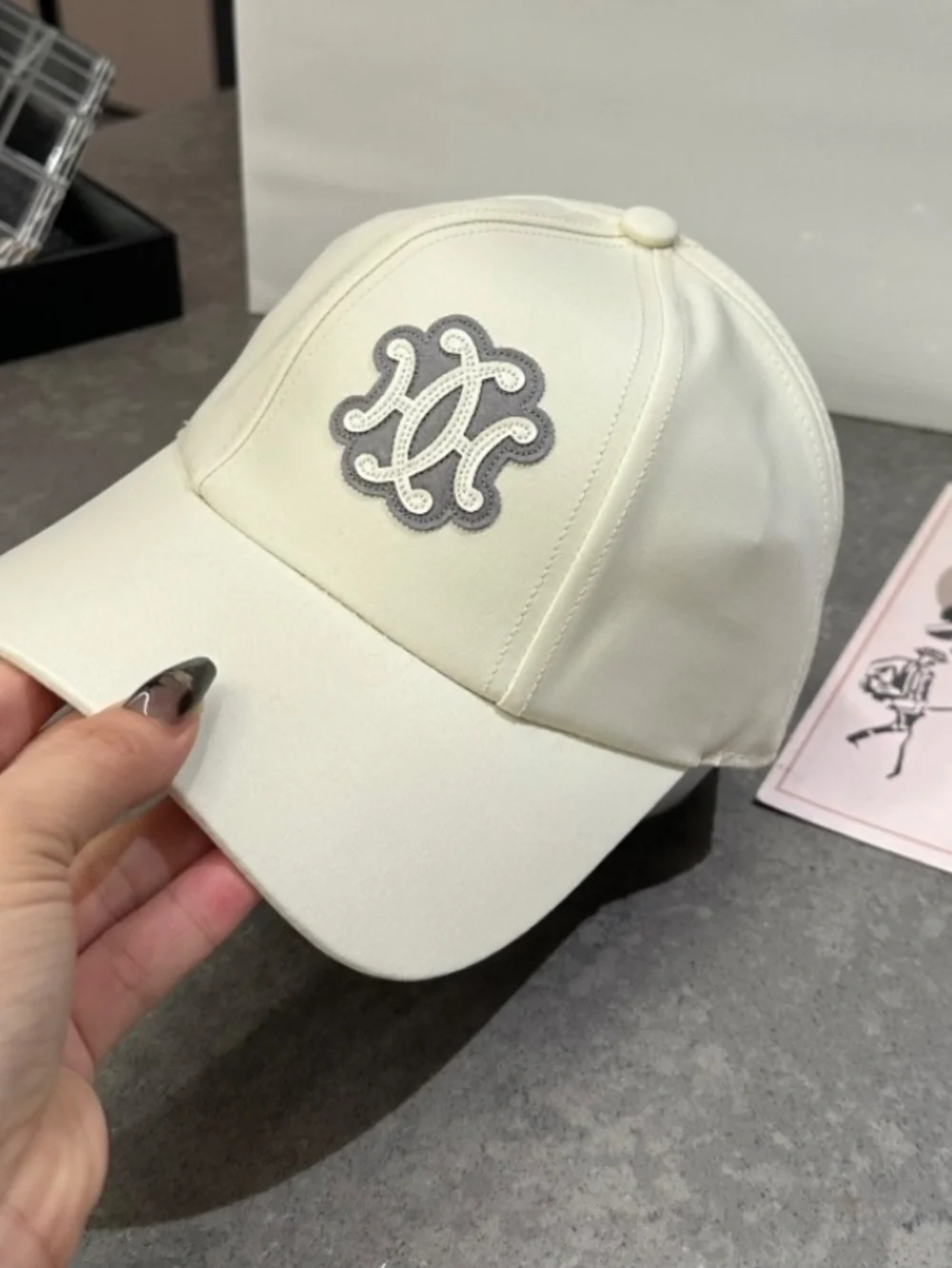 “H” Designer Winter White Embroidered Logo Baseball Hat Cap
